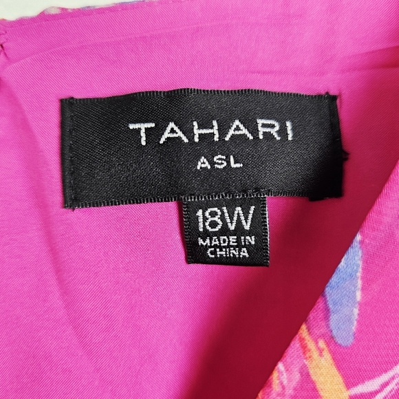 Tahari ASL Pink Printed Cold-Shoulder Asymmetric-Ruffle Dress NWT - Picture 8 of 16